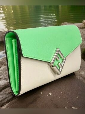 Fendi FF Diamonds Continental Green/Cream Leather WOC Crossbody